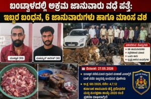 ಬಂಟ್ವಾಳದಲ್ಲಿ ಅಕ್ರಮ ಜಾನುವಾರು ವಧೆ ಪತ್ತೆ: ಇಬ್ಬರ ಬಂಧನ, 6 ಜಾನುವಾರುಗಳು ಹಾಗೂ ಮಾಂಸ ವಶ
